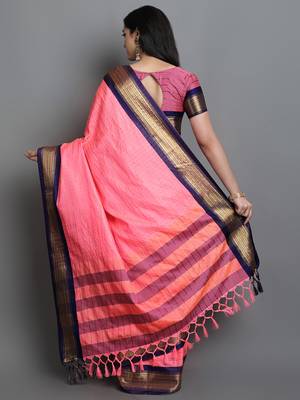 Light pink woven cotton silk dharmavaram silk saree with blouse 2