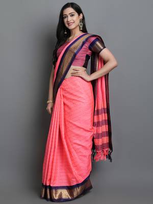 Light pink woven cotton silk dharmavaram silk saree with blouse 3