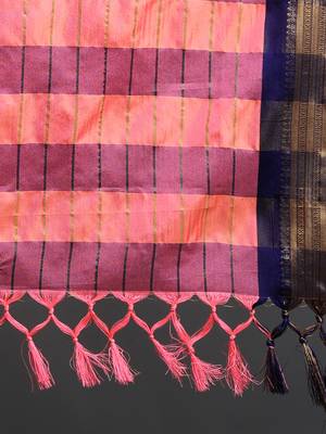 Light pink woven cotton silk dharmavaram silk saree with blouse 4