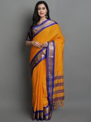 Gold Woven Cotton Silk Dharmavaram Silk Blend Saree With Blouse 1