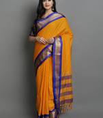 Gold Woven Cotton Silk Dharmavaram Silk Blend Saree With Blouse