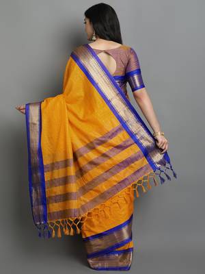 Gold Woven Cotton Silk Dharmavaram Silk Blend Saree With Blouse 2