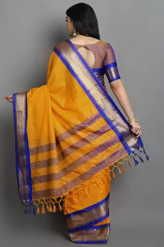 Gold Woven Cotton Silk Dharmavaram Silk Blend Saree With Blouse