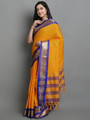 Gold Woven Cotton Silk Dharmavaram Silk Blend Saree With Blouse 3