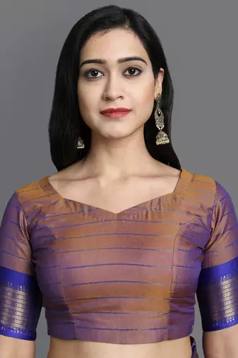 Gold Woven Cotton Silk Dharmavaram Silk Blend Saree With Blouse