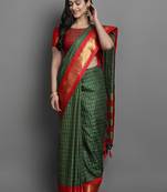 Green Woven Cotton Silk Dharmavaram Silk Blend Saree With Blouse