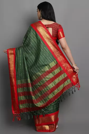 Green Woven Cotton Silk Dharmavaram Silk Blend Saree With Blouse