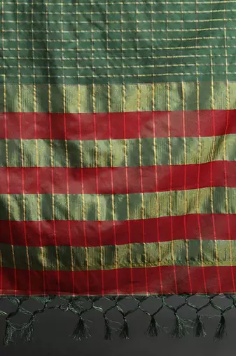 Green Woven Cotton Silk Dharmavaram Silk Blend Saree With Blouse