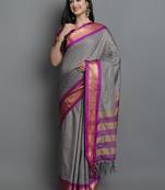 Grey Woven Cotton Silk Dharmavaram Silk Blend Saree With Blouse