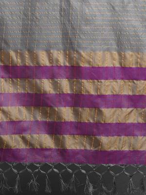 Grey Woven Cotton Silk Dharmavaram Silk Blend Saree With Blouse 4