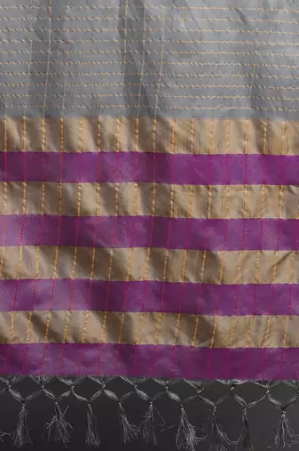 Grey Woven Cotton Silk Dharmavaram Silk Blend Saree With Blouse