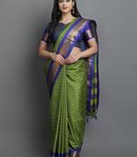 Dark Green Woven Cotton Silk Dharmavaram Silk Blend Saree With Blouse