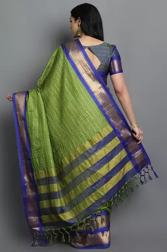 Dark Green Woven Cotton Silk Dharmavaram Silk Blend Saree With Blouse