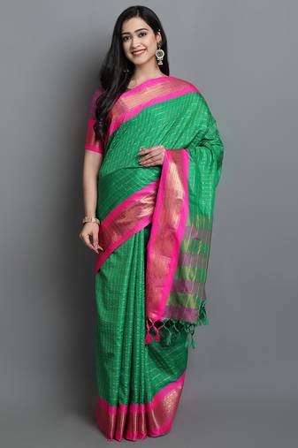 Mint Green Woven Cotton Silk Dharmavaram Silk Blend Saree With Blouse
