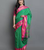 Mint Green Woven Cotton Silk Dharmavaram Silk Blend Saree With Blouse
