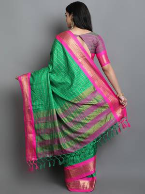 Mint Green Woven Cotton Silk Dharmavaram Silk Blend Saree With Blouse 2