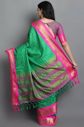 Mint Green Woven Cotton Silk Dharmavaram Silk Blend Saree With Blouse