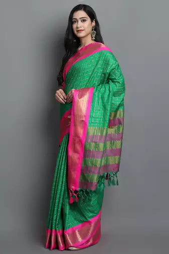 Mint Green Woven Cotton Silk Dharmavaram Silk Blend Saree With Blouse