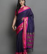 Dark Blue Woven Cotton Silk Dharmavaram Silk Blend Saree With Blouse
