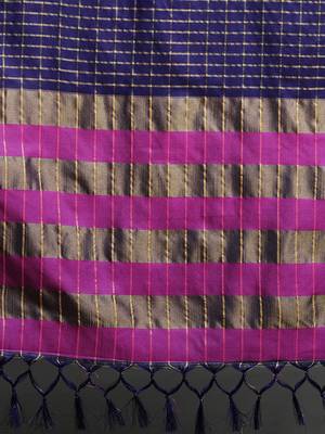 Dark Blue Woven Cotton Silk Dharmavaram Silk Blend Saree With Blouse 4