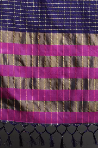 Dark Blue Woven Cotton Silk Dharmavaram Silk Blend Saree With Blouse