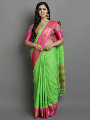 Light Green Woven Cotton Silk Dharmavaram Silk Blend Saree With Blouse 1