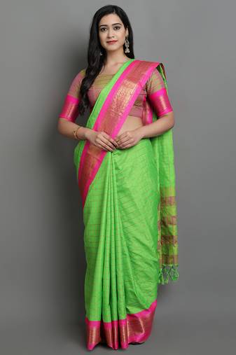 Light Green Woven Cotton Silk Dharmavaram Silk Blend Saree With Blouse