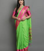 Light Green Woven Cotton Silk Dharmavaram Silk Blend Saree With Blouse
