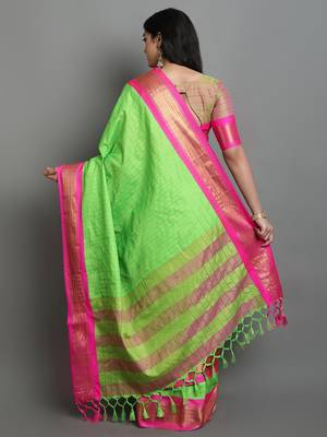 Light Green Woven Cotton Silk Dharmavaram Silk Blend Saree With Blouse 2