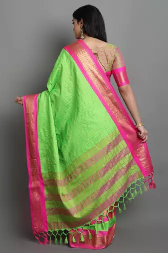 Light Green Woven Cotton Silk Dharmavaram Silk Blend Saree With Blouse