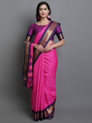 Pink Cotton Silk Zari Woven Saree 1