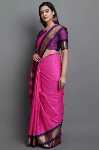 Pink Cotton Silk Zari Woven Saree