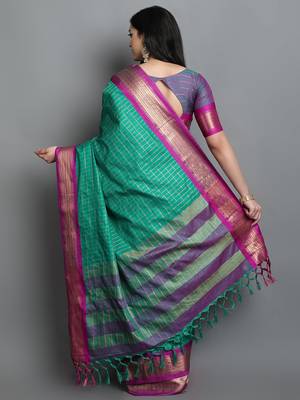 Rama Green Woven Cotton Silk Dharmavaram Silk Blend Saree With Blouse 2