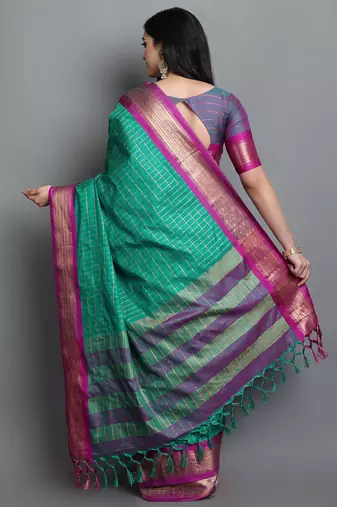 Rama Green Woven Cotton Silk Dharmavaram Silk Blend Saree With Blouse