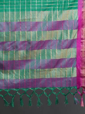 Rama Green Woven Cotton Silk Dharmavaram Silk Blend Saree With Blouse 4
