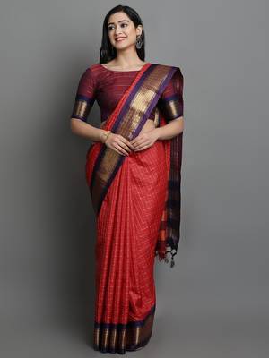 Red Woven Cotton Silk Dharmavaram Silk Blend Saree With Blouse 1