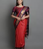 Red Woven Cotton Silk Dharmavaram Silk Blend Saree With Blouse