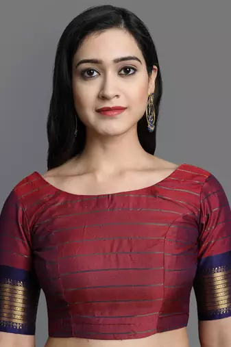 Red Woven Cotton Silk Dharmavaram Silk Blend Saree With Blouse