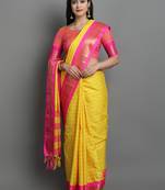 Yellow Woven Cotton Silk Dharmavaram Silk Blend Saree With Blouse