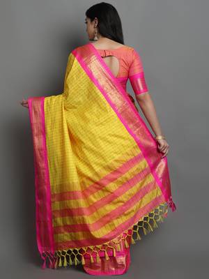 Yellow Woven Cotton Silk Dharmavaram Silk Blend Saree With Blouse 2