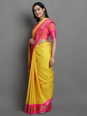 Yellow Woven Cotton Silk Dharmavaram Silk Blend Saree With Blouse 3