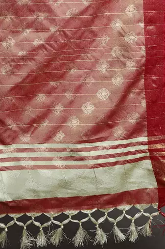 Beige Woven Cotton Silk Jaccaurd Dharmavaram Silk Blend Saree With Blouse