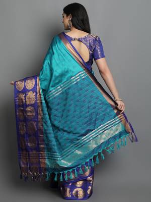 Turquoise Blue Cotton Silk Zari Woven Saree 2