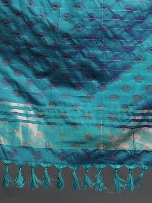 Turquoise Blue Cotton Silk Zari Woven Saree 5