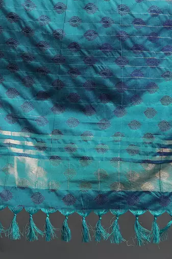 Turquoise Blue Cotton Silk Zari Woven Saree