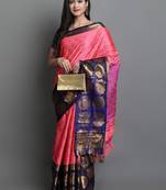 Pink Woven Cotton Silk Jaccaurd Dharmavaram Silk Blend Saree With Blouse