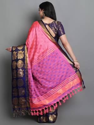 Pink Woven Cotton Silk Jaccaurd Dharmavaram Silk Blend Saree With Blouse 2