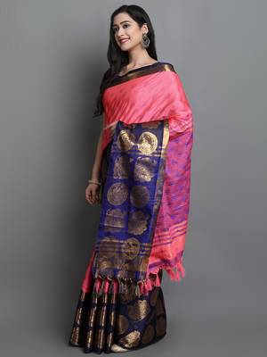 Pink Woven Cotton Silk Jaccaurd Dharmavaram Silk Blend Saree With Blouse 3