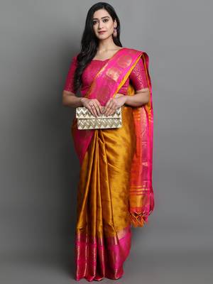 Gold Cotton Silk Zari Woven Traditional Saree with Un-Stitched Blouse Piece 1