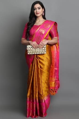 Gold Cotton Silk Zari Woven Traditional Saree with Un-Stitched Blouse Piece